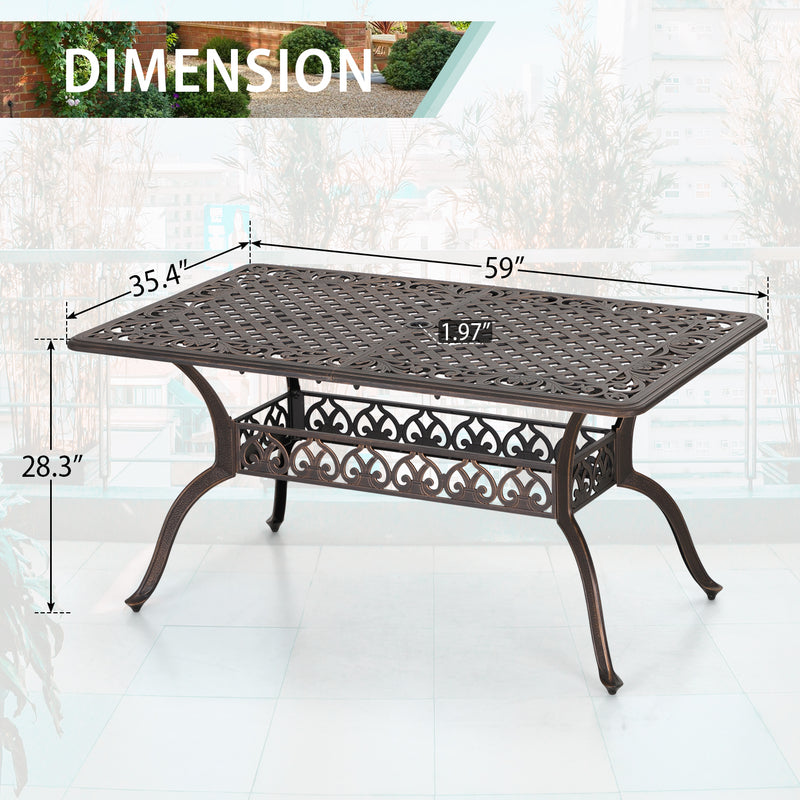 PHI VILLA 7-Piece Outdoor Dining Set With  Cast Aluminum Golden Bronze Chairs And Rectangle Table