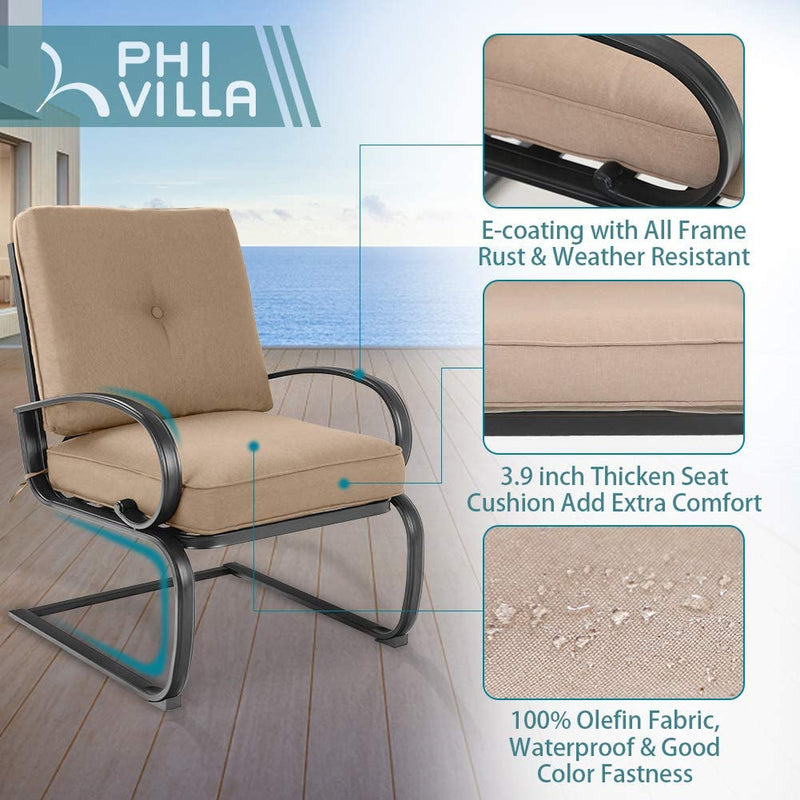 PHI VILLA 7-Piece Outdoor Dining Set With Steel Panel Table & 6 C-Spring Chairs
