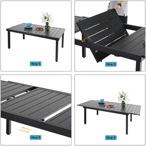 PHI VILLA 7 piece/ 9 piece Patio Dining Set With Folding Aluminum & Textilene Chairs and Extendable Steel Table