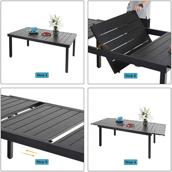 PHI VILLA 7 piece/ 9 piece Patio Dining Set With Folding Aluminum & Textilene Chairs and Extendable Steel Table