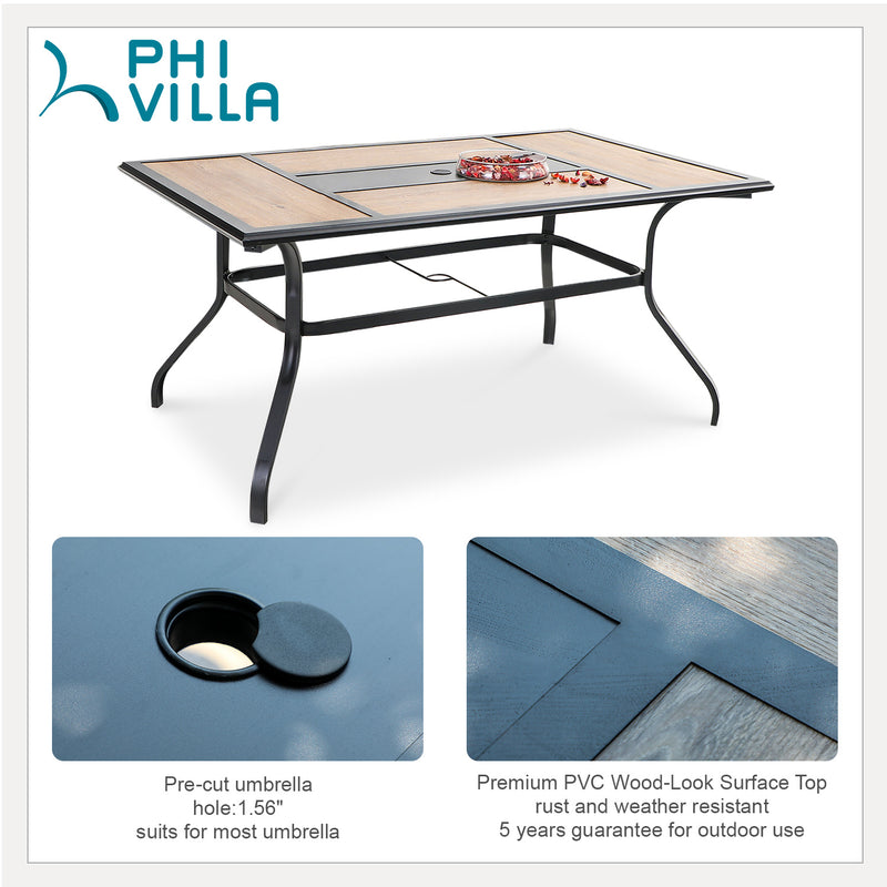 PHI VILLA 7-Piece Outdoor Dining Set Steel Rectangle Table & Textilene Swivel Chairs
