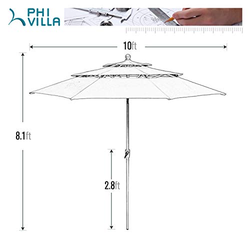 PHI VILLA 6-Piece Outdoor Dining Set with 10ft Umbrella & Square Table & Swivel Metal Steel Chairs