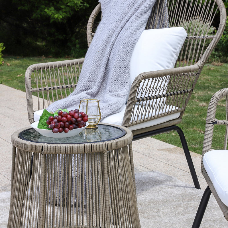 PHI VILLA 3-Piece Outdoor Rattan Conversation Set With Cushions