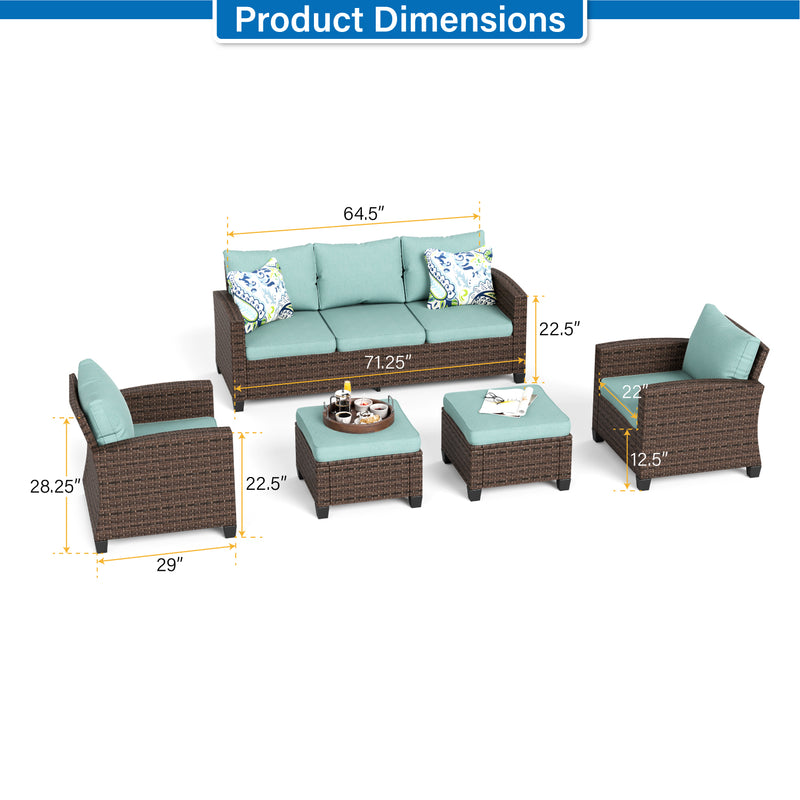 Phi Villa Outdoor 7-Seat Rattan Conversation Sofa Set With Ottomans