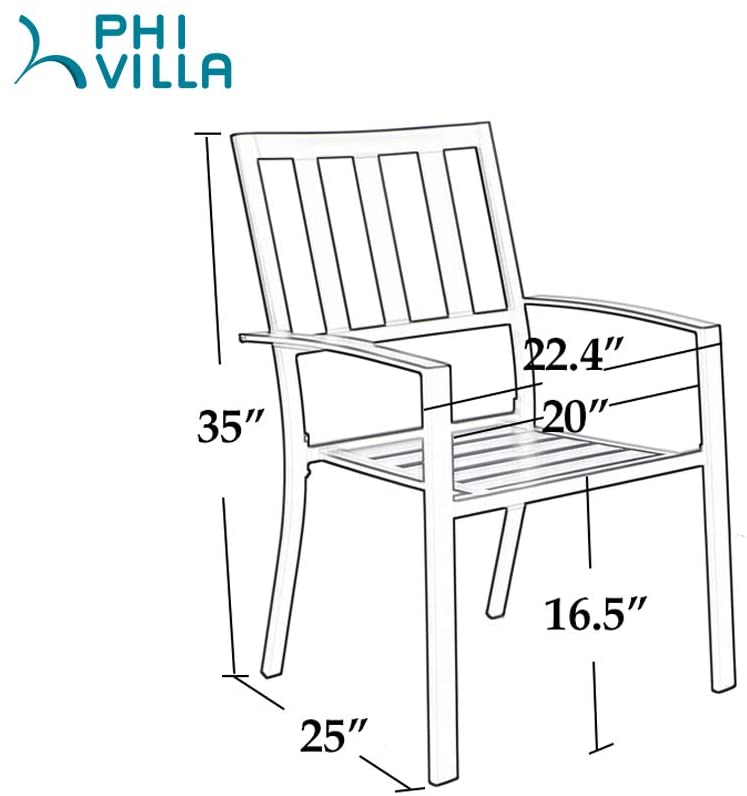 PHI VILLA Outdoor Patio Steel Frame Dining Arm Fixed Chairs