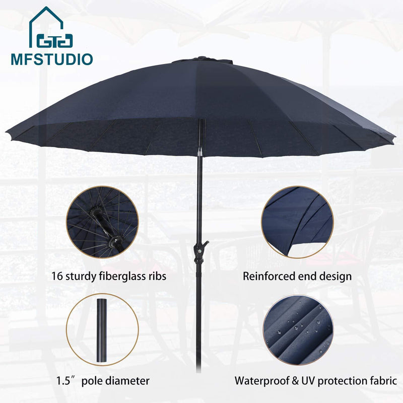 Phi Villa 10ft 16 Fiberglass Ribs Patio Umbrella with Push Button Tilt & Crank