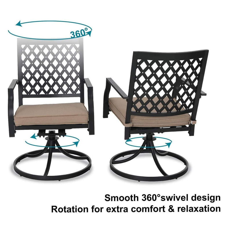 PHI VILLA 6-Piece Outdoor Dining Set with 10ft Umbrella & Square Table & Swivel Metal Steel Chairs