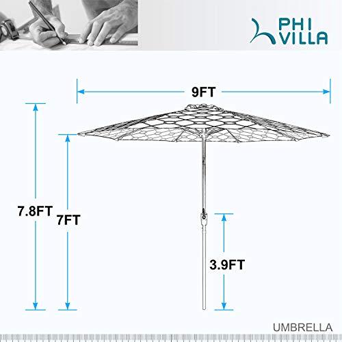 PHI VILLA 9ft Crank Open & Auto-Tilt Market Umbrella with Printing Polyester Canopy