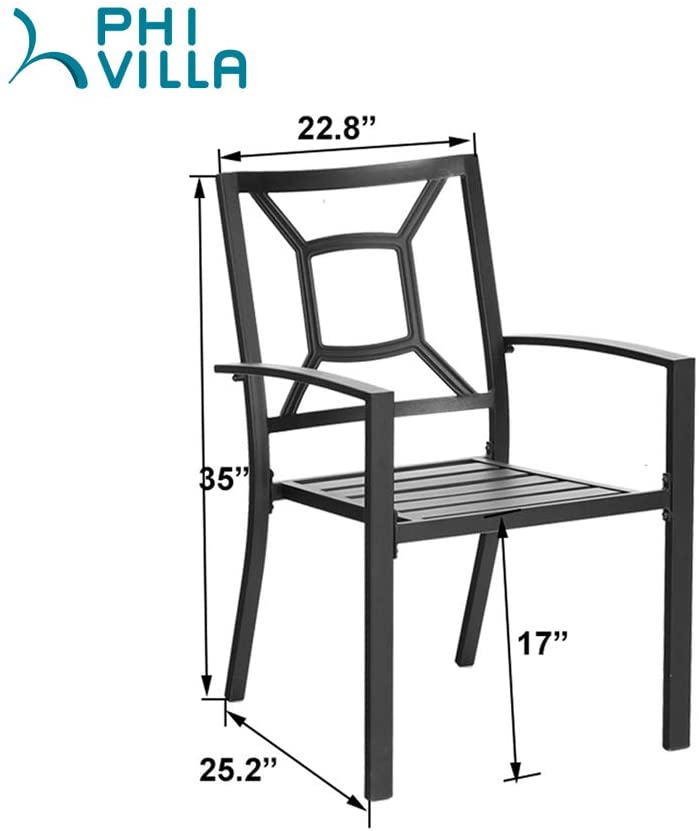 PHI VILLA Outdoor Patio Steel Frame Dining Arm Fixed Chairs