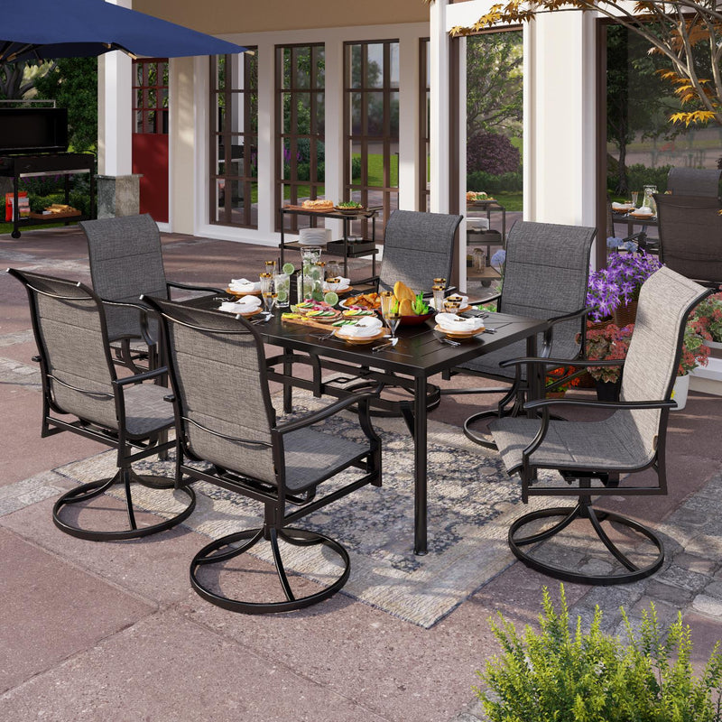 PHI VILLA 7-Piece Outdoor Dining Set 6 Textilene Padded Swivel Chairs and Steel Rectangle Table