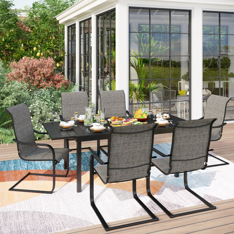 PHI VILLA 7-Piece/9-Piece Outdoor Dining Set with Adjustable Table & C-Spring Textilene Patio Chairs Steel