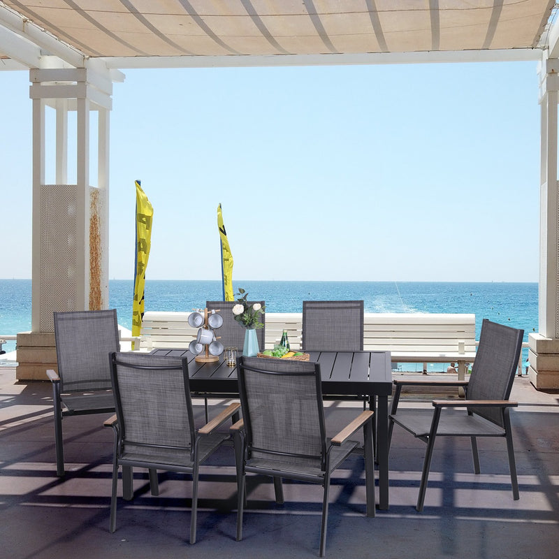 PHI VILLA 7-Piece Outdoor Dining Set with Adjustable Table & Textilene Dining Chairs
