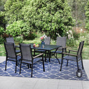 PHI VILLA 7-Piece Outdoor Dining Set with Rectangle Steel Table & 6 Textilene Dining Chairs