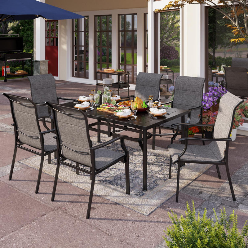 PHI VILLA 7-Piece Outdoor Dining Set with Rectangle Steel Table & 6 Textilene Dining Chairs