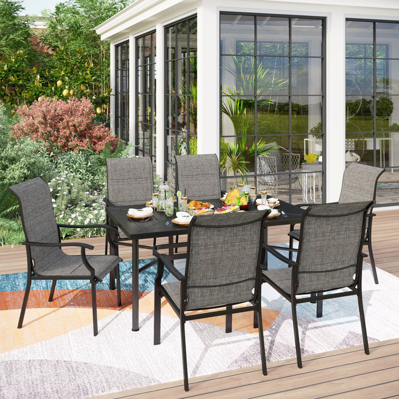 PHI VILLA 7 Piece Outdoor Dining Set with Rectangle Steel Table 6 Te