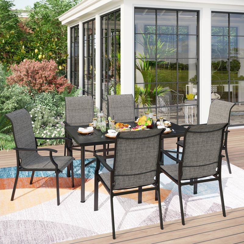 PHI VILLA 7-Piece Outdoor Dining Set with Rectangle Steel Table & 6 Textilene Dining Chairs 