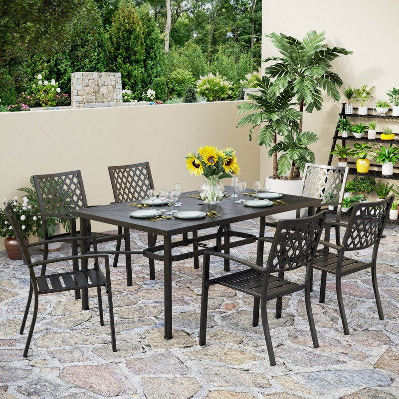 PHI VILLA 7-Piece Outdoor Patio Dining Set 6 Stackable Chairs and Rectangle Table