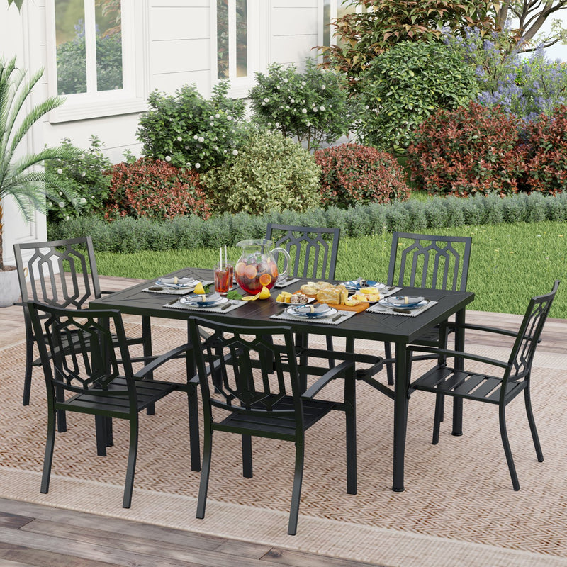 PHI VILLA 7-Piece Outdoor Patio Dining Set 6 Stackable Chairs and Rectangle Table