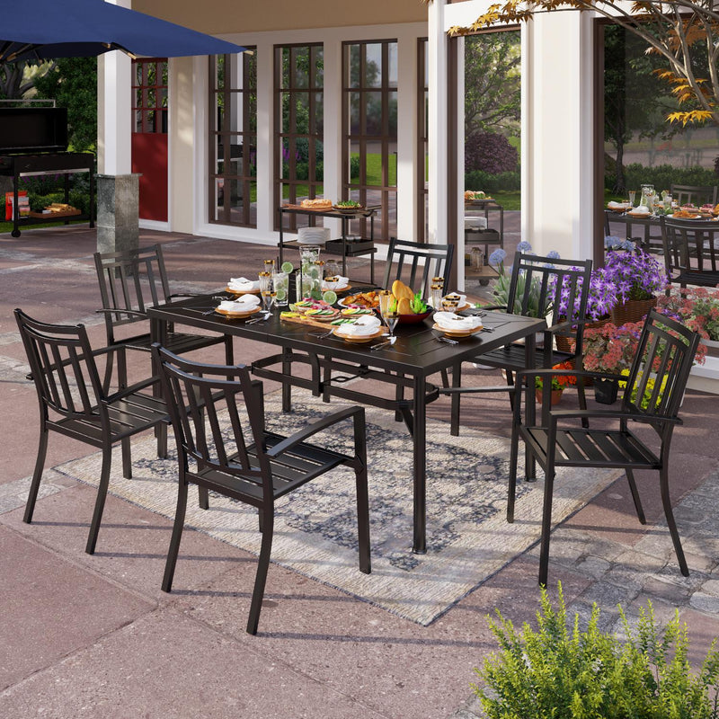 PHI VILLA 7-Piece Outdoor Patio Dining Set 6 Stackable Chairs and Rectangle Table