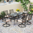 PHI VILLA 7-Piece Outdoor Patio Dining Set With Steel Panel Table and 6 Swivel Chairs