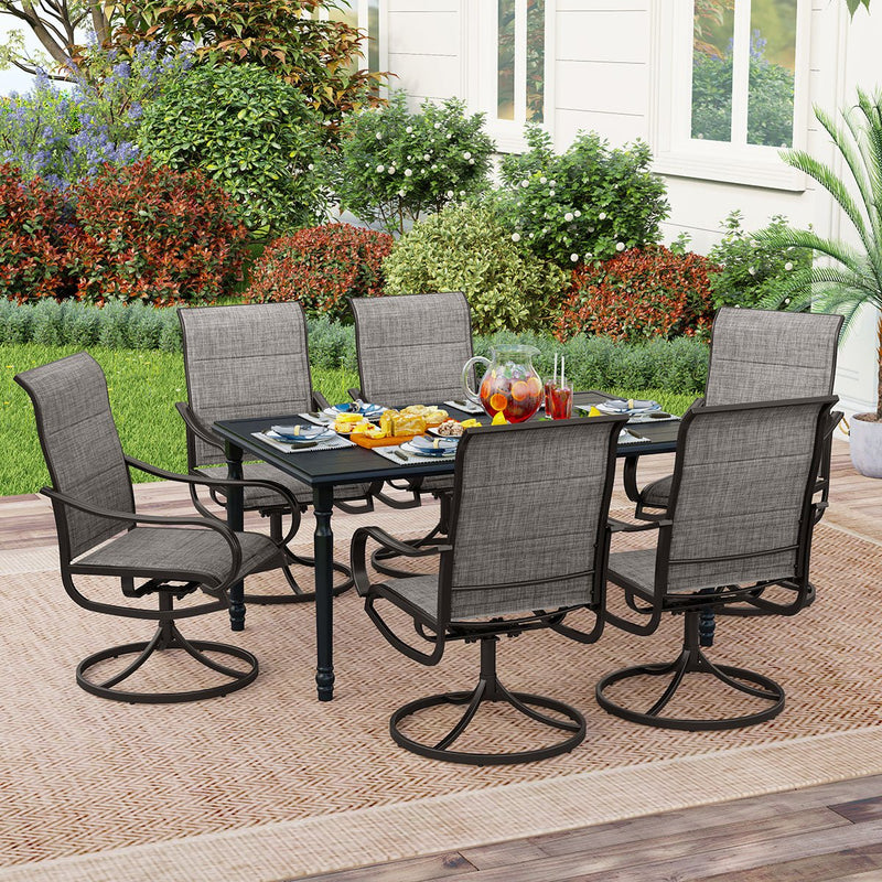 PHI VILLA 7-Piece Patio Dining Set 6 Textilene Padded Swivel Chairs and Steel Rectangle Table