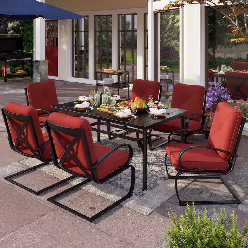 PHI VILLA 7-Piece Patio Dining Set With 6 C-Spring Chairs & Steel Rectangle Table