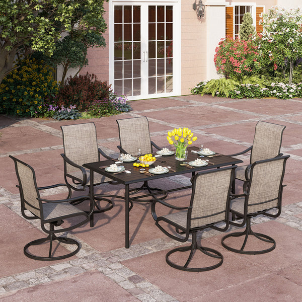PHI VILLA 7-Piece Patio Dining Set Textilene Swivel Chairs & Steel Rectangle Table
