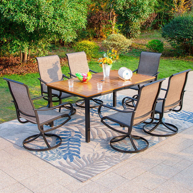 PHI VILLA 7-Piece Patio Dining Set Textilene Swivel Chairs & Steel Rectangle Table