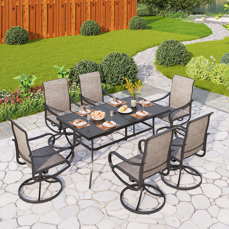 PHI VILLA 7-Piece Patio Dining Set Textilene Swivel Chairs & Steel Rectangle Table