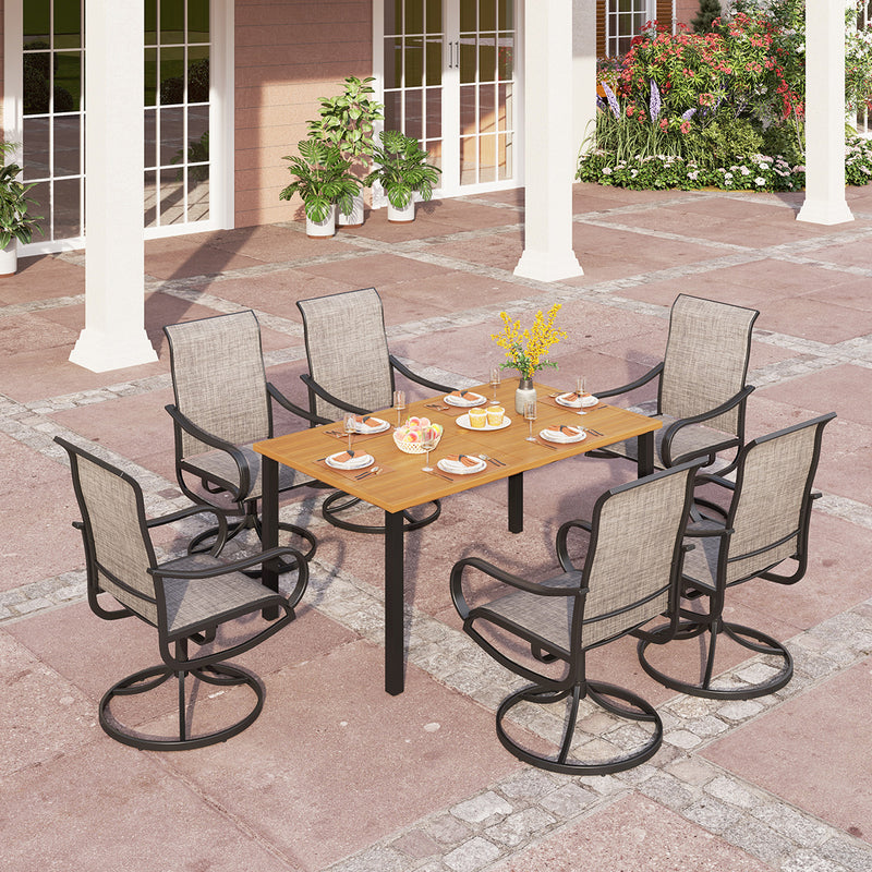 PHI VILLA 7-Piece Patio Dining Set Textilene Swivel Chairs & Steel Rectangle Table
