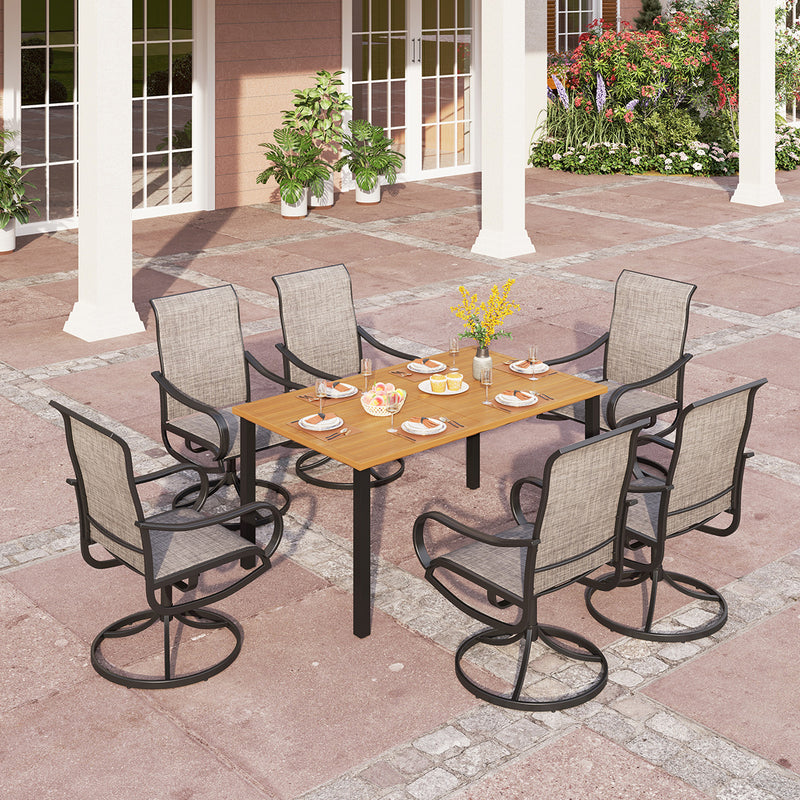 PHI VILLA 7-Piece Patio Dining Set Textilene Swivel Chairs & Steel Rectangle Table