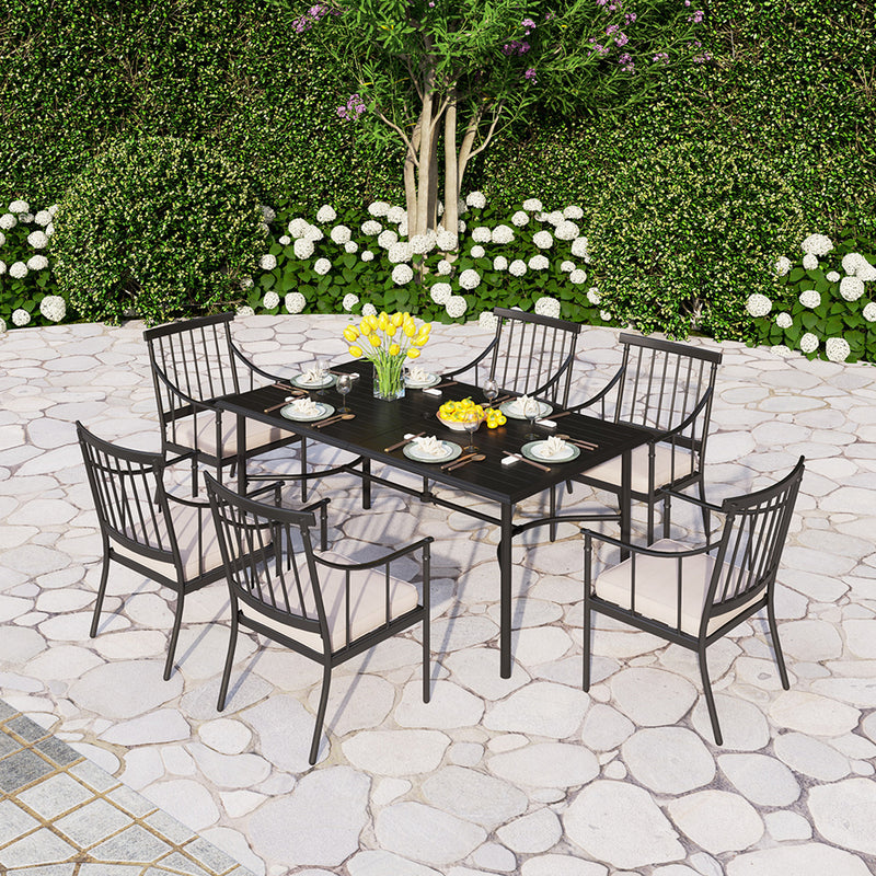 PHI VILLA 7-Piece Patio Dining Set With Rectangle Table & 6 Fashionable Dining Arm Chairs