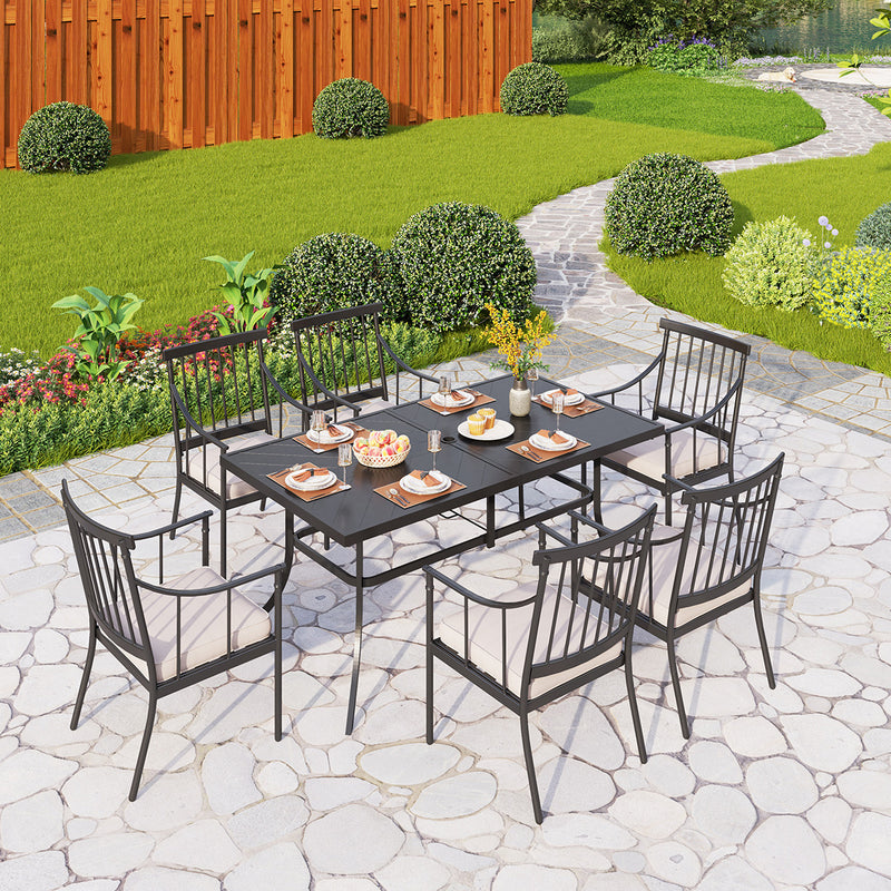 PHI VILLA 7-Piece Patio Dining Set With Rectangle Table & 6 Fashionable Dining Arm Chairs