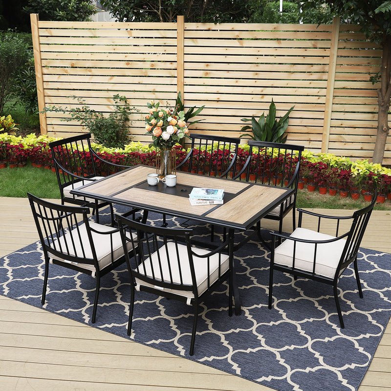 7-Piece Patio Dining Set With Rectangle Table & 6 Fashionable Dining Arm Chairs