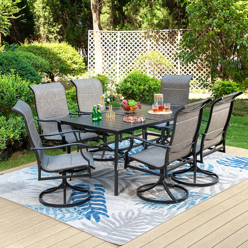 Modern 7-Piece Patio Dining Set with Padded Swivel Chairs for Backyard PHI VILLA