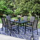 PHI VILLA 7-Piece Outdoor Dining Set with Rectangle Steel Table & 6 Textilene Dining Chairs