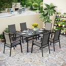 PHI VILLA 7-Piece Outdoor Dining Set with Rectangle Steel Table & 6 Textilene Dining Chairs