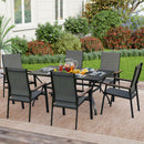 PHI VILLA 7-Piece Outdoor Dining Set with Rectangle Steel Table & 6 Textilene Dining Chairs 