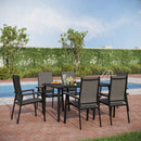 PHI VILLA 7-Piece Outdoor Dining Set with Rectangle Steel Table & 6 Textilene Dining Chairs