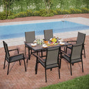 PHI VILLA 7-Piece Outdoor Dining Set with Rectangle Steel Table & 6 Textilene Dining Chairs