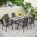 PHI VILLA 7-Piece Outdoor Dining Set with Rectangle Steel Table & 6 Textilene Dining Chairs