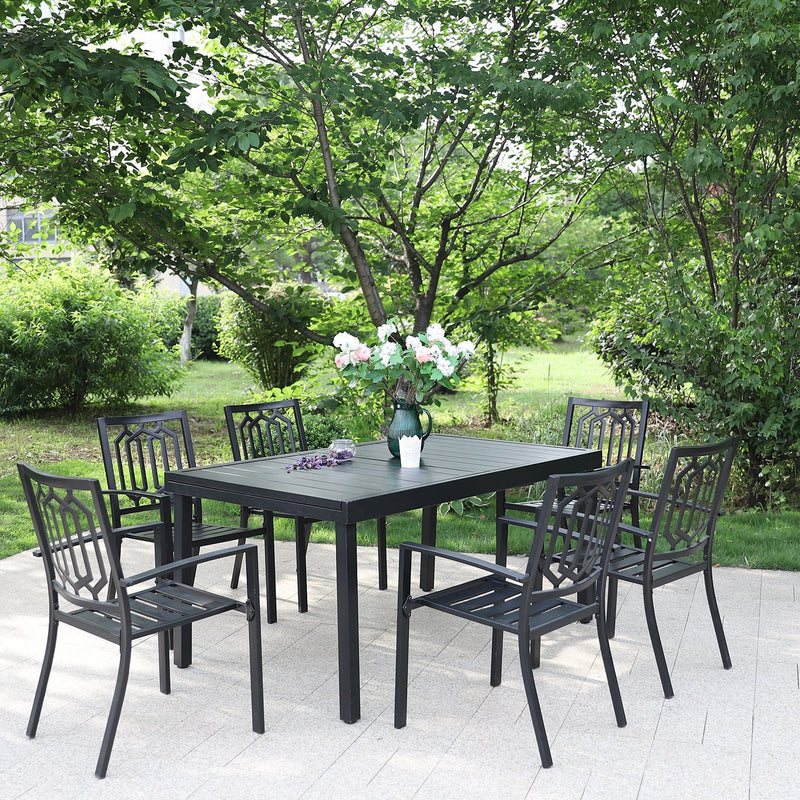 PHI VILLA 7-piece / 9-piece Outdoor Dining Sets Adjustable Steel Table and Stackable Chairs