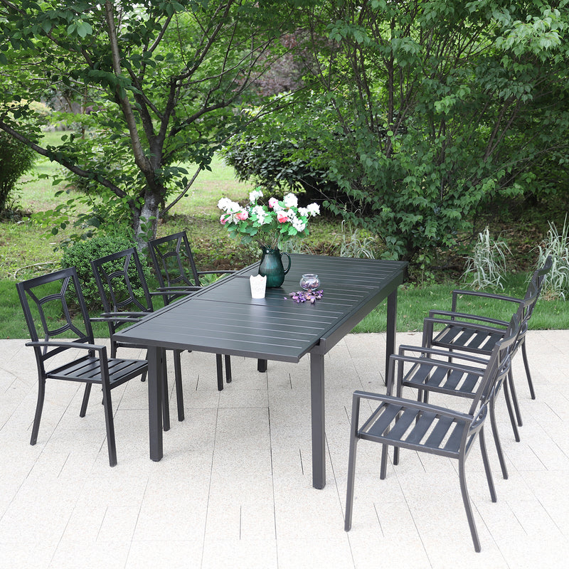 PHI VILLA 7-piece / 9-piece Outdoor Dining Sets Adjustable Steel Table and Stackable Chairs