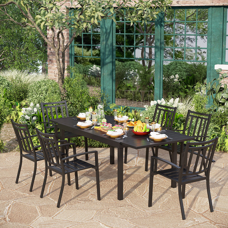 PHI VILLA 7-piece / 9-piece Outdoor Dining Sets Adjustable Steel Table and Stackable Chairs