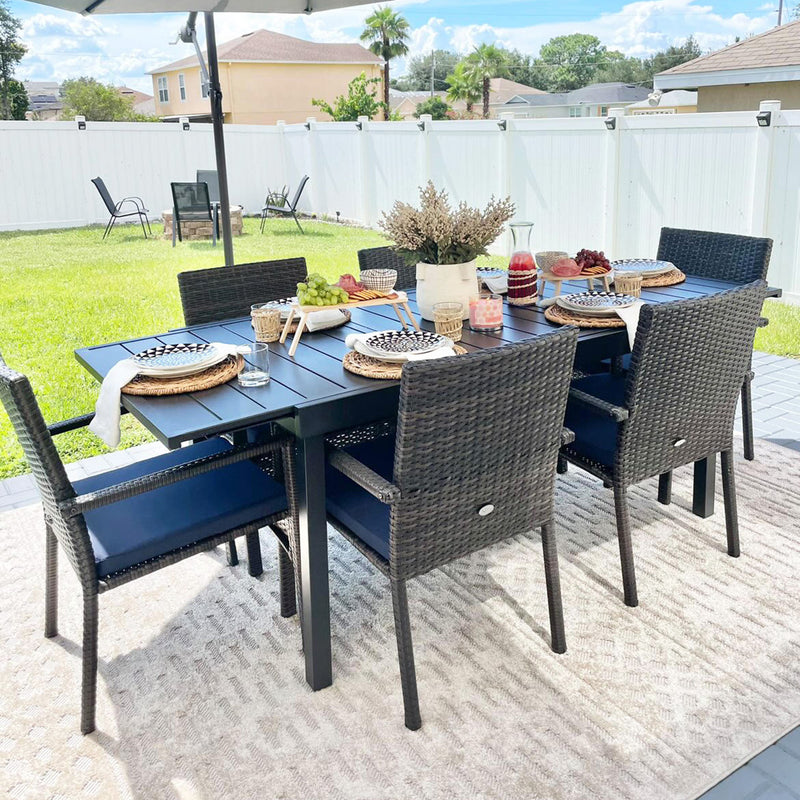 PHI VILLA 7 piece/ 9 piece Patio Dining Set With Rattan Cushioned Chairs & Extendable Steel Table