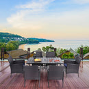 PHI VILLA 7-Piece Outdoor Dining Set with Rattan Cushioned Chairs & Steel Panel Table