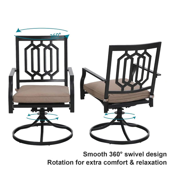 PHI VILLA 8-Piece Patio Dining Set with 13ft Umbrella & Steel Rectangle Table & Swivel Metal Steel Chairs