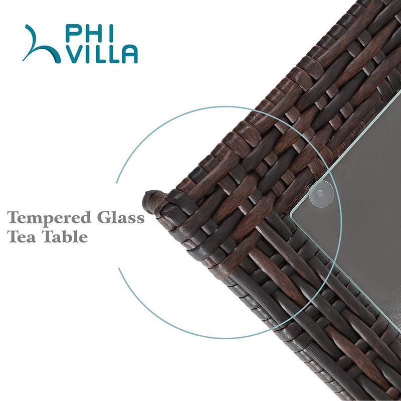 PHI VILLA 4 Piece Patio Wicker Conversation Set with Cushion