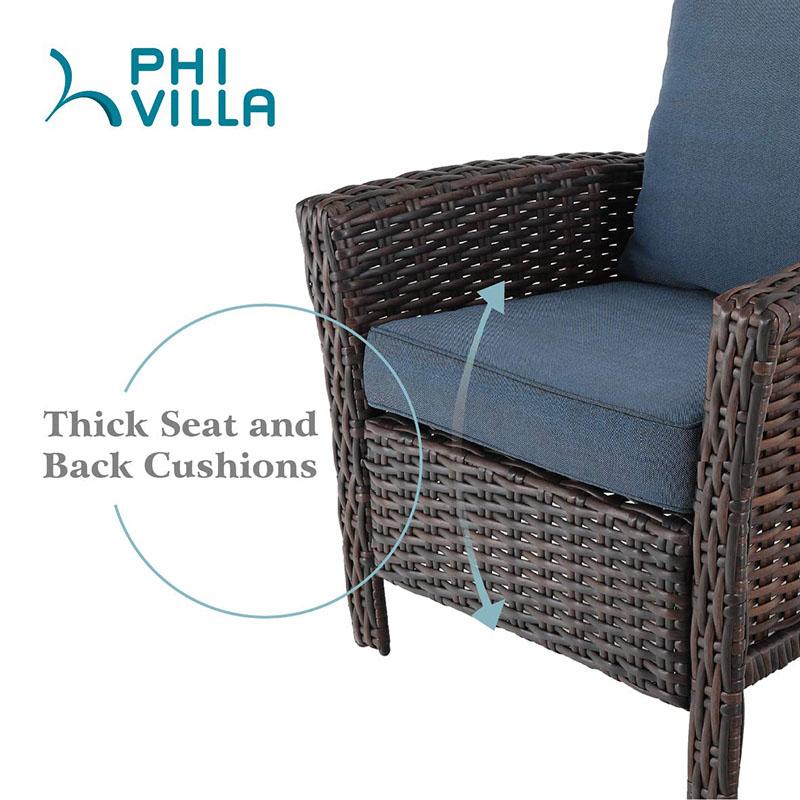 PHI VILLA 4 Piece Patio Wicker Conversation Set with Cushion