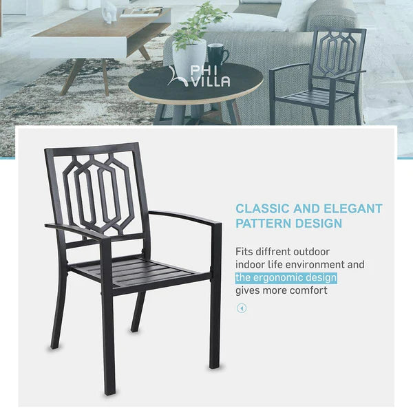 PHI VILLA 8-Piece Patio Dining Set with 13ft Umbrella & Metal Steel Table & Fixed Steckable Chairs